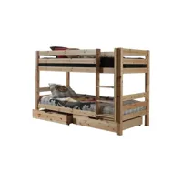 paris prix - lit superposé & 2 tiroirs de lit enfant pino 90x200cm naturel
