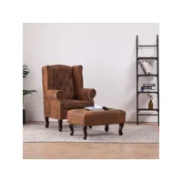 fauteuil  fauteuil de relaxation fauteuil salon chesterfield et repose-pieds marron similicuir daim meuble pro frco91743