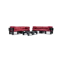 lot de 6 canapés de jardin palette  sofa banquette de jardin avec coussins rouge bois meuble pro frco16606