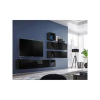 ensemble meuble tv mural cube 7 design coloris noir et noir brillant. meuble de salon suspendu
