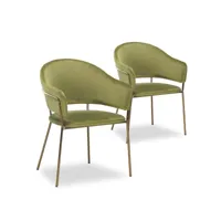 chaise avec accoudoirs velours vert et métal doré tommy - lot de 2