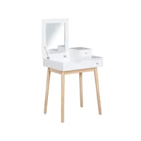 coiffeuse design scandinave table de maquillage multi-rangements miroir pliable 60l x 50l x 86h cm pin et mdf blanc