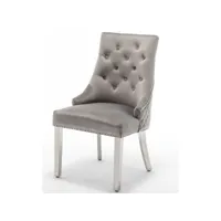 chaise capitonnée velours gris clouté et pieds métal chromé elena - lot de 2