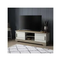 meuble tv 2 portes coulissantes blanc-chêne - pure - l 150 x l 45 x h 50 cm