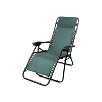 chaise longue inclinable, transat en textilène de jardin, 165 x 112 x 65 cm, vert, avec coussin, textilène, charge maximale:  100 kg 3700778710145