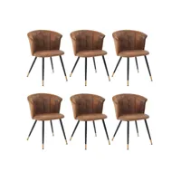 lot de 6 chaises de salle à manger fauteuil assise rembourrée en suédine pieds en métal noir et or, pour cuisine salon chambre bureau style industriel, marron