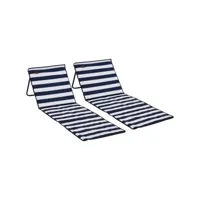 lot de 2 tapis de plage rembourrés pliables - matelas de plage - dossier inclinable, rangement - métal polyester blanc bleu