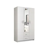 roma - petite armoire chambre bureau - penderie multifonctions - 2 portes + miroir +2 tiroirs - meuble de rangement dressing - blanc