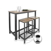 miadomodo® table haute avec 2 tabourets de bar - style industriel, repose-pieds, cadre en fer, marron rustique - ensemble table bistrot mange-debout et chaises de bar, pour cuisine, salle à manger
