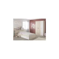 charlemagne chambre enfant complete - tete de lit + lit + armoire - style contemporain - décor acacia clair et blanc 2498en33