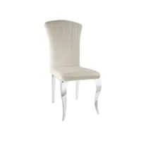 chaise baroque en velours et pieds métal brillant effet miroir kania - lot de 6-couleur beige clair