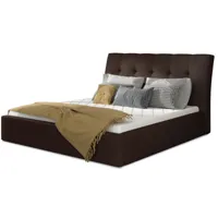 lit capitonné avec rangement simili cuir marron klein - 4 tailles-couchage 180x200 cm