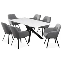 table de salle à manger rectangulaire axelia métal noir et céramique effet marbre blanc