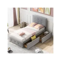 lit simple 90x200 cm en velours lit capitonné lit rembourré scandinave avec 2 tiroirs pour enfant, jeune, adlute - gris