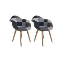 damas - lot de 2 fauteuils patchwork bleu et gris