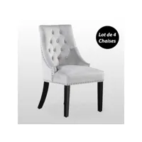 ensemble de 4 chaises de salle à manger windsor - rembourrage en velours moelleux et pieds en bois massif robustes - parfait pour votre salle à manger et salon - gris clair