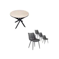 ensemble meubles lot de 4 chaises de salle à manger chaise tapissée table manger ronde chêne/noir pieds noir