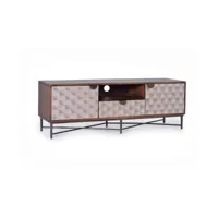 meuble tv 1 tiroir bois, fer marron 143x40x50cm - bois-fer - décoration d'autrefois