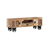 meuble tv  banc tv armoire de rangement avec roues 110x30x37 cm bois de récupération massif meuble pro frco31472