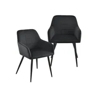 lot de 2 chaises de salle à manger design rembourrées imitation velours sièges stylés pieds robustes en acier laqué 81 x 49 x 43 cm noir gris foncé [en.casa]