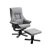 fauteuil relax style contemporain - dossier inclinable, repose-pied - piètement bois peuplier noir tissu technique gris