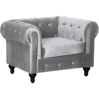fauteuil chesterfield velours aliza - 111 x 82 x 70 cm - gris