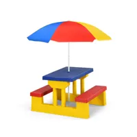giantex ensemble de jardin pour enfants table et bancs avec parasol table d'activité exterieur