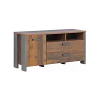 meuble tv 1 porte et 2 tiroirs effet bois vieilli et béton gris - buck 67187303