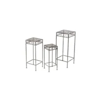 lot de 3 tables hautes d'appoint pour exterieur forme carré en métal gris 30x30x72 cm