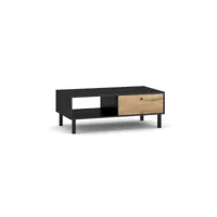 table basse industrielle spebo 1 tiroir et 1 niche, coloris noir mat et chêne wotan a1-n6901-dkpwd