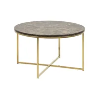 table basse ronde effet marbre en bois et métal - l.80 cm x h. 45 cm - marron et doré