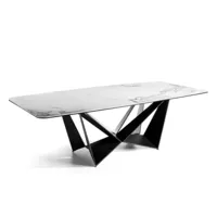 table rectangulaire plateau en céramique gris marbré et pieds acier noir trypa 260 cm