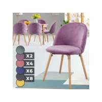 miadomodo® chaises de salle à manger - set de 6, scandinave, siège en pp, rembourré, pieds en hêtre, style nordique, violet