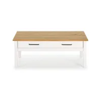 table basse 1 tiroir en pin massif - blanc 100 cm - ida