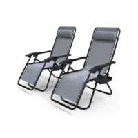 vounot chaise longue inclinable en textilene avec porte gobelet et portable gris lot de 2