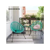 songmics salon de jardin, lot 3 meubles de terrasse, chaises d'extérieur acapulco, avec table en verre, turquoise ggf013c02 lot 3 meubles de terrasse