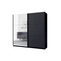 armoire collection arsala 200 cm coloris gris graphite avec deux portes coulissantes avec miroirs. penderie et étagères.