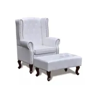 fauteuil chesterfield avec ottoman assorti blanc