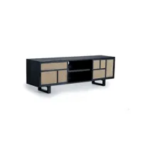 meuble tv bois noir 170x40x55cm - décoration d'autrefois