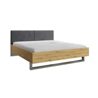 nicosie - lit - 160x200 cm - en bois et velours côtelé - best mobilier - bois et gris