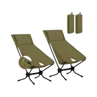 2xchaise pliante camping,chaise de plage,siège de pêche,avec dossier haut,sac de transport,vert