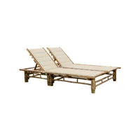 transat chaise longue bain de soleil lit de jardin terrasse meuble d'extérieur pour 2 personnes 200 cm avec coussins bambou helloshop26 02_0012907