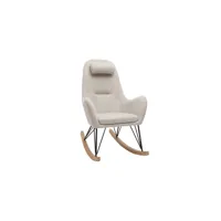 rocking chair scandinave en tissu beige, métal noir et bois clair mania