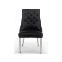 chaise capitonnée velours avec anneau au dos et pieds métal chromé royal - lot de 2-couleur noir