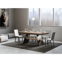 grande table à rallonges 8 à 20 places bois clair avec un cadre et des pieds acier gris foncé 180 à 440cm borys