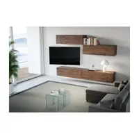 meuble tv mural bois noyer koza l 268cm - 4 pièces