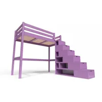 lit mezzanine bois avec escalier cube sylvia 90x200  lilas cube90-li