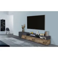 meuble tv de salon, made in italy, meuble tv avec 2 portes géométriques et 2 tiroirs, cm 200x43h46, ardoise et érable 8052773733724