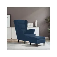 fauteuil à oreilles avec tabouret bleu velours meuble pro frco38555