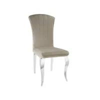 chaise baroque en velours et pieds métal brillant effet miroir kania - lot de 6-couleur beige foncé